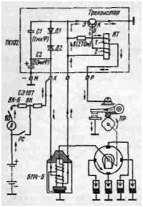 Схема контактно-транзисторной системы зажигания