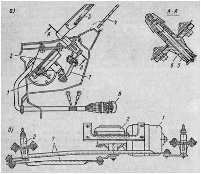 Механизм стеклоочистителя (а) и его привод (б)